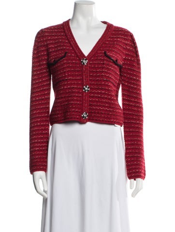 Pre-owned Self-portrait Wool Striped Sweater In Red