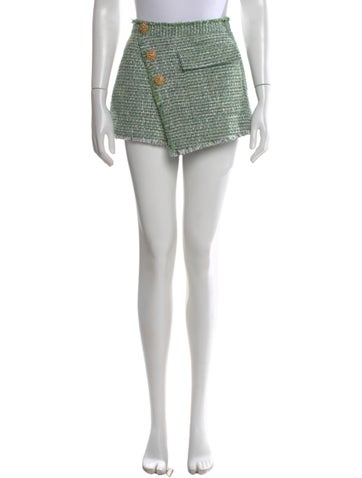 Pre-owned Self-portrait Tweed Pattern Mini Shorts In Green/metallic