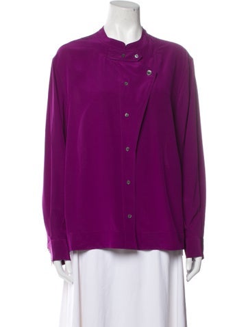 Soeur Tops Silk Mock Neck Button-Up Top XS