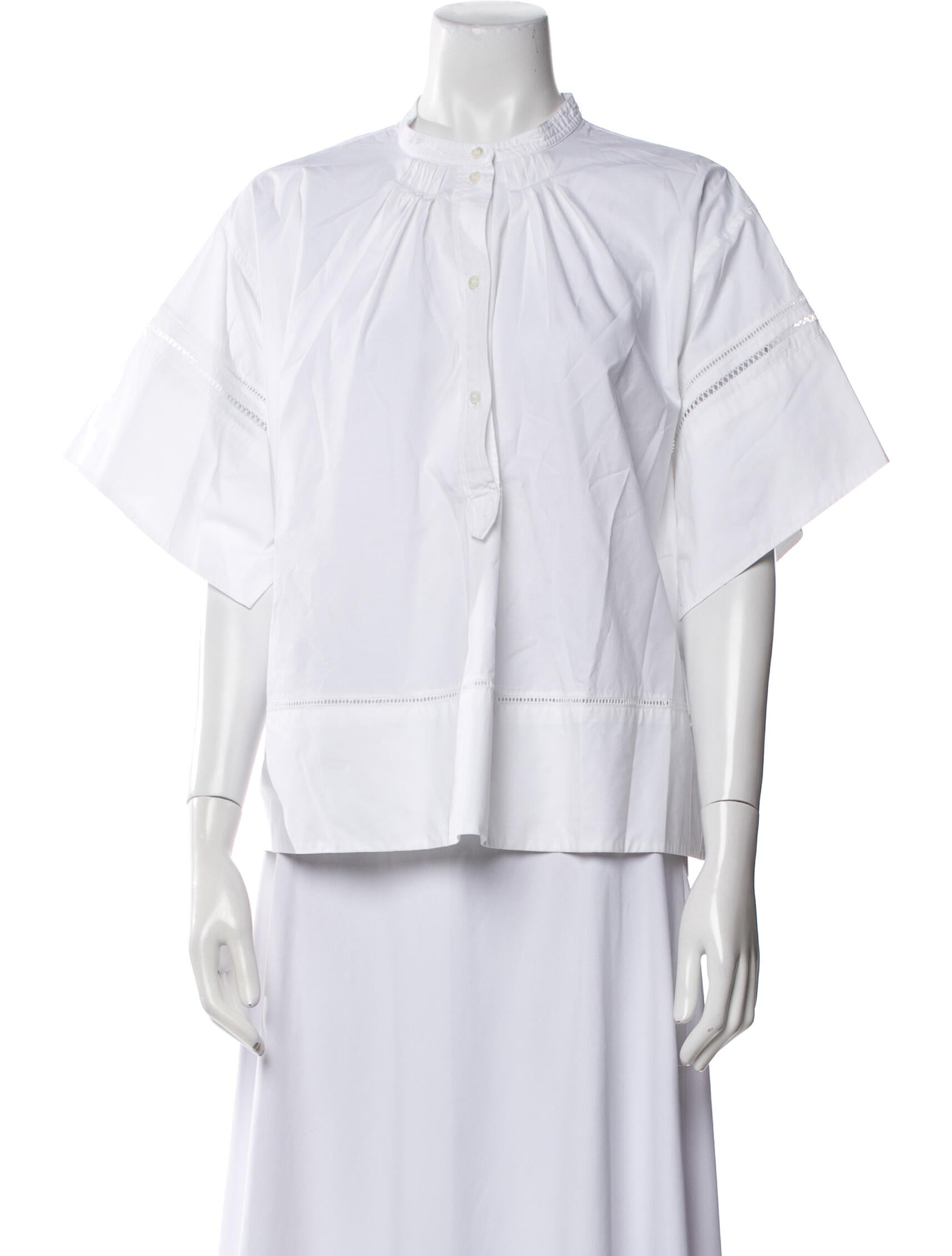 Soeur Mock Neck Three-Quarter Sleeve Button-Up Top