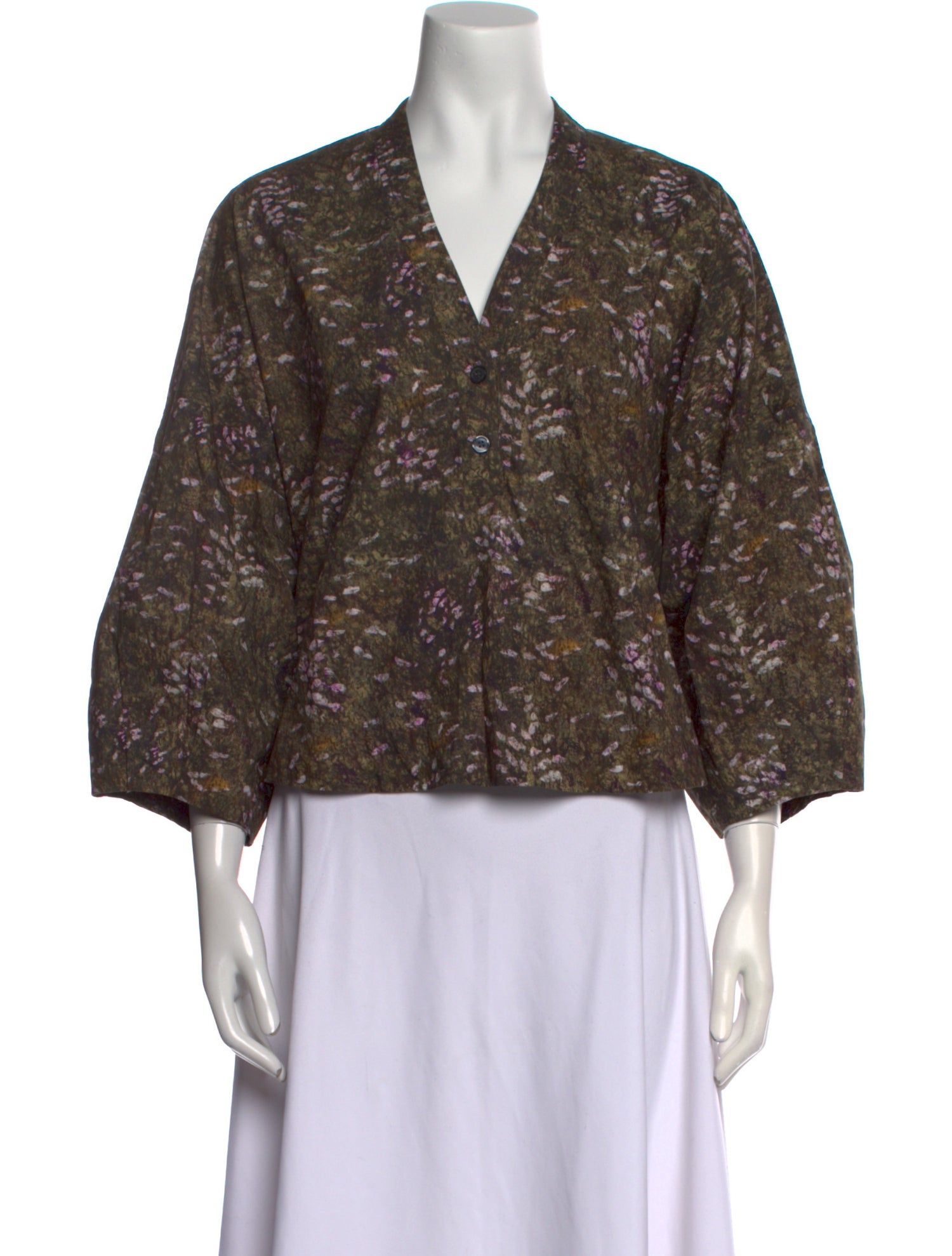 Soeur Printed V-Neck Button-Up Top