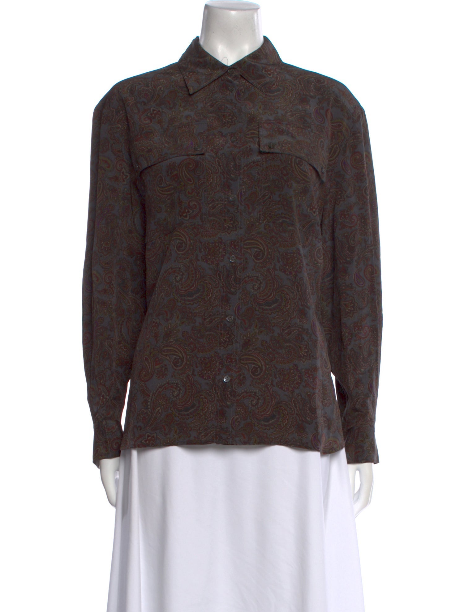 Soeur Silk Paisley Print Button-Up Top