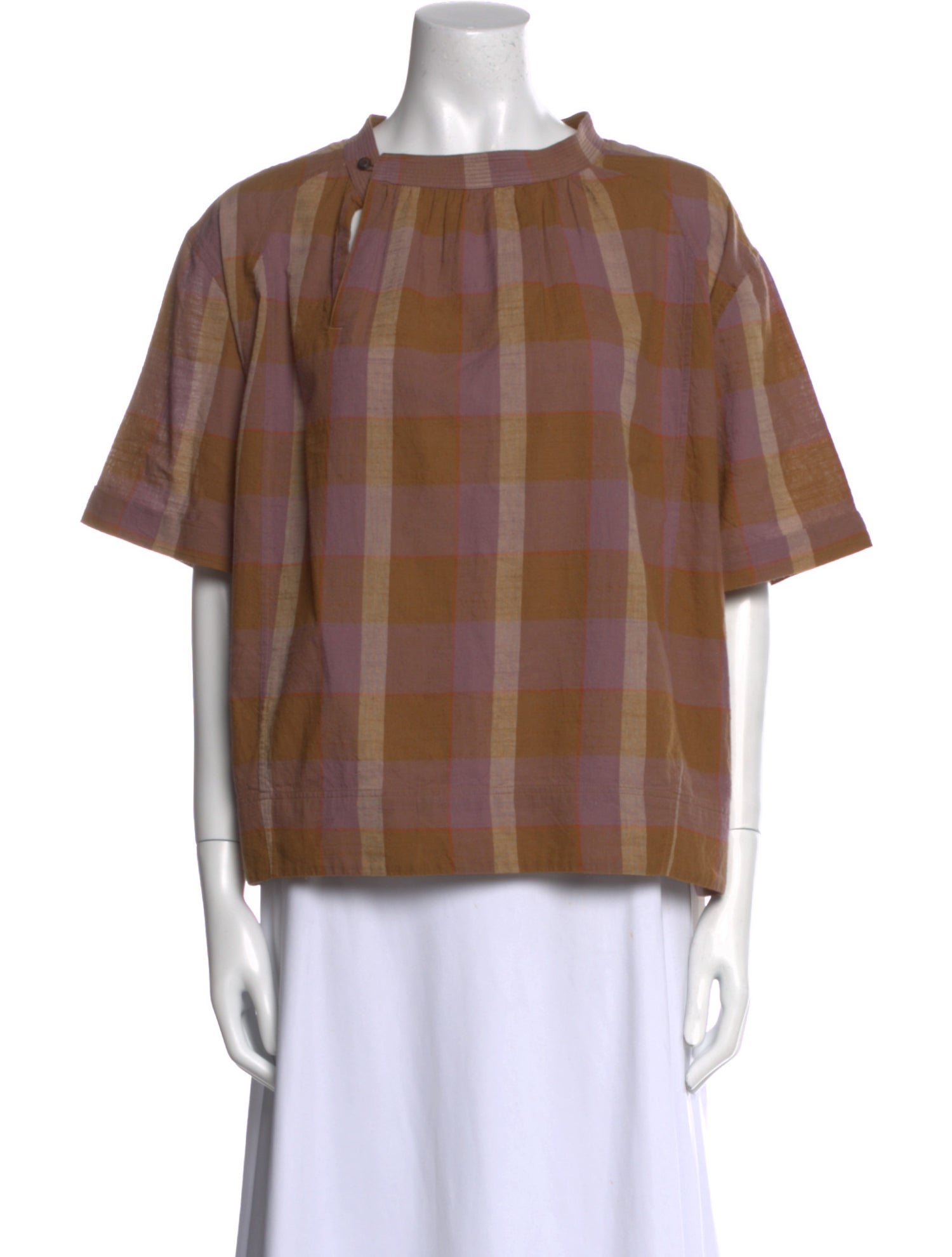 Soeur Plaid Print Square Neckline Blouse