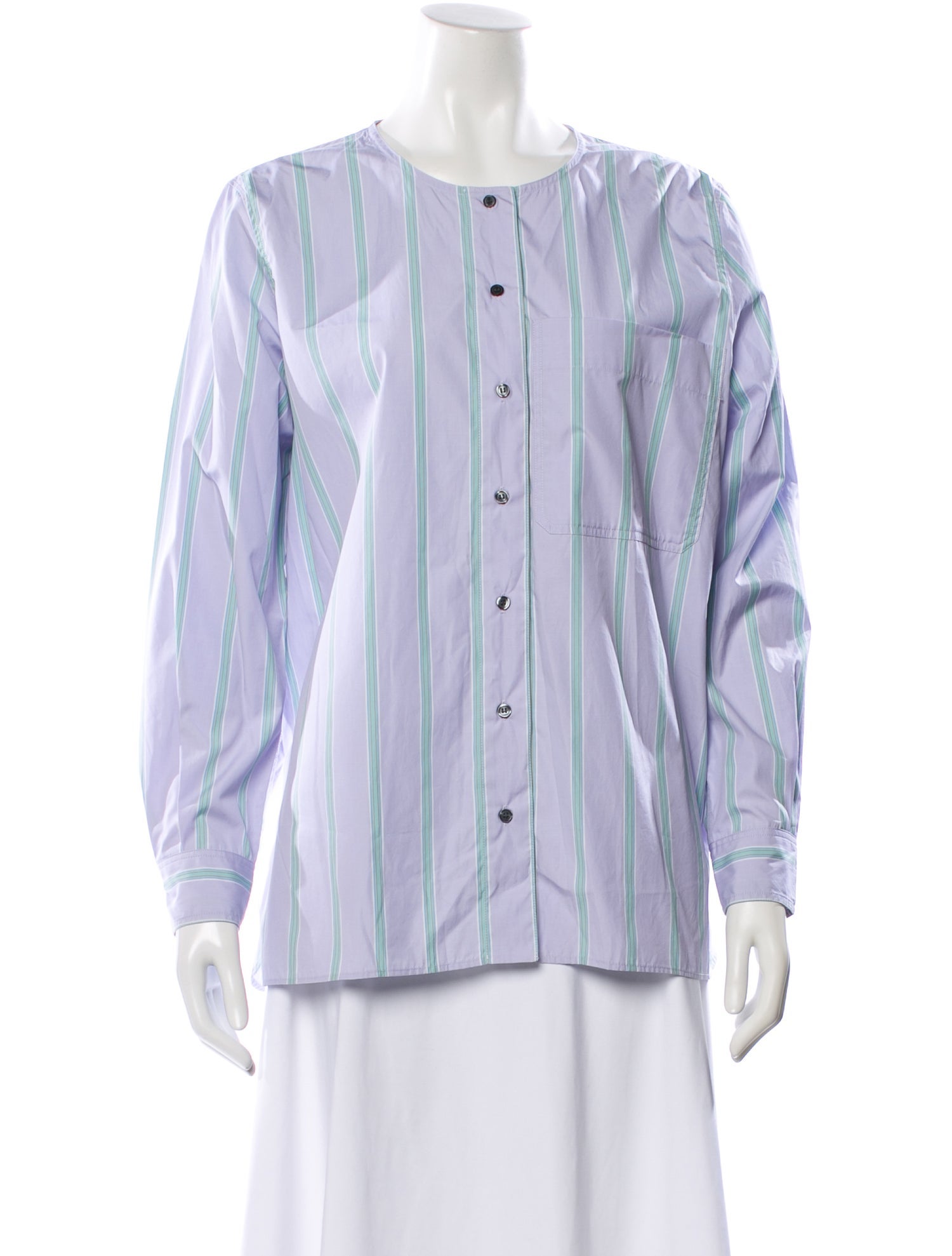 Soeur Striped Crew Neck Button-Up Top