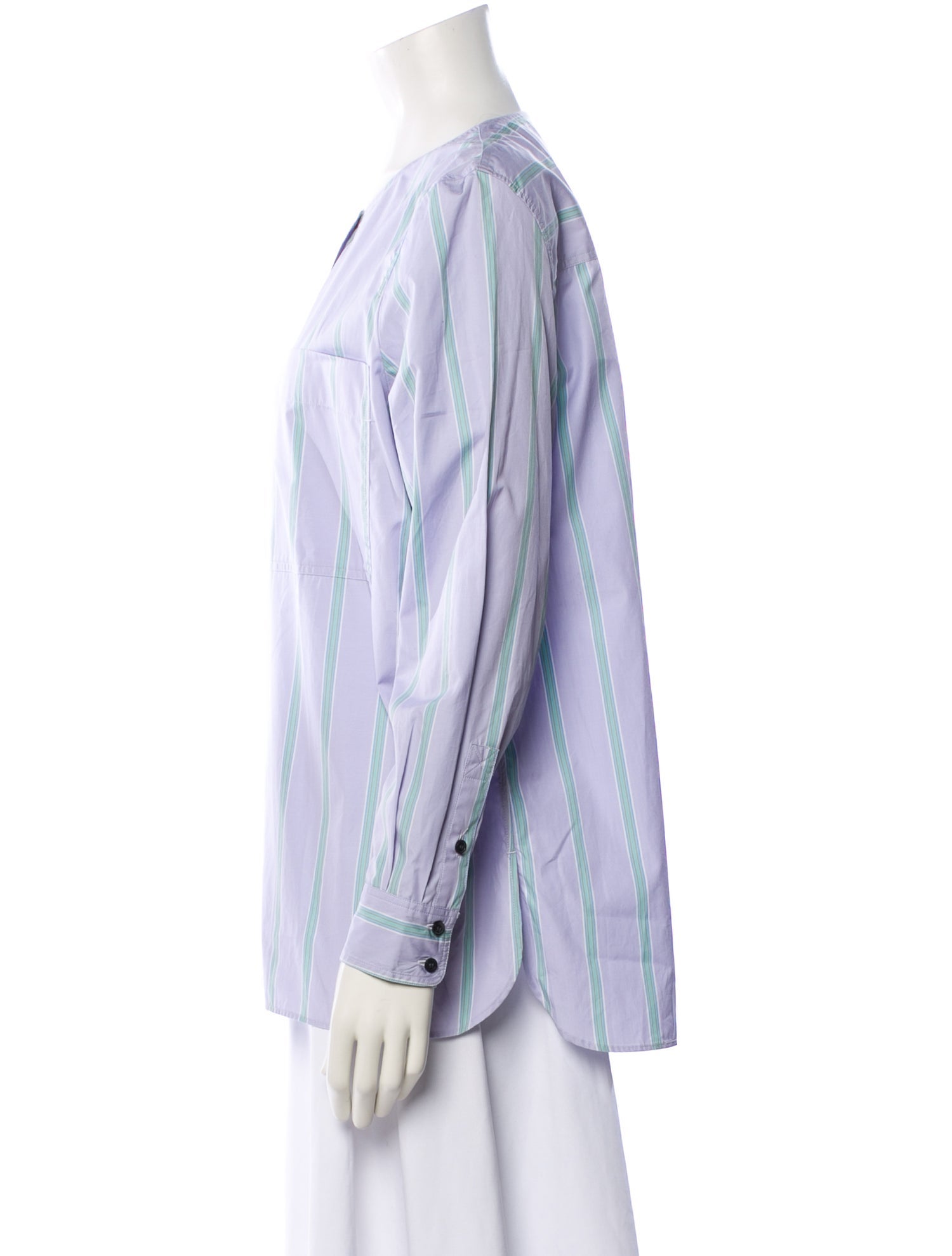 Soeur Striped Crew Neck Button-Up Top