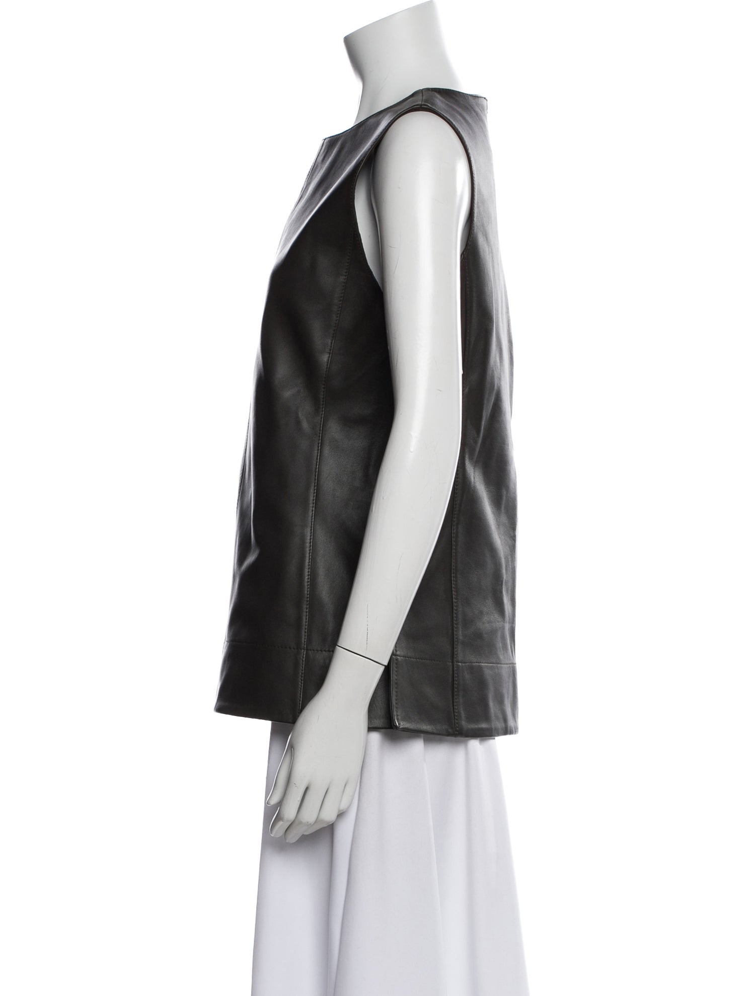 Soeur Lamb Leather Crew Neck Top