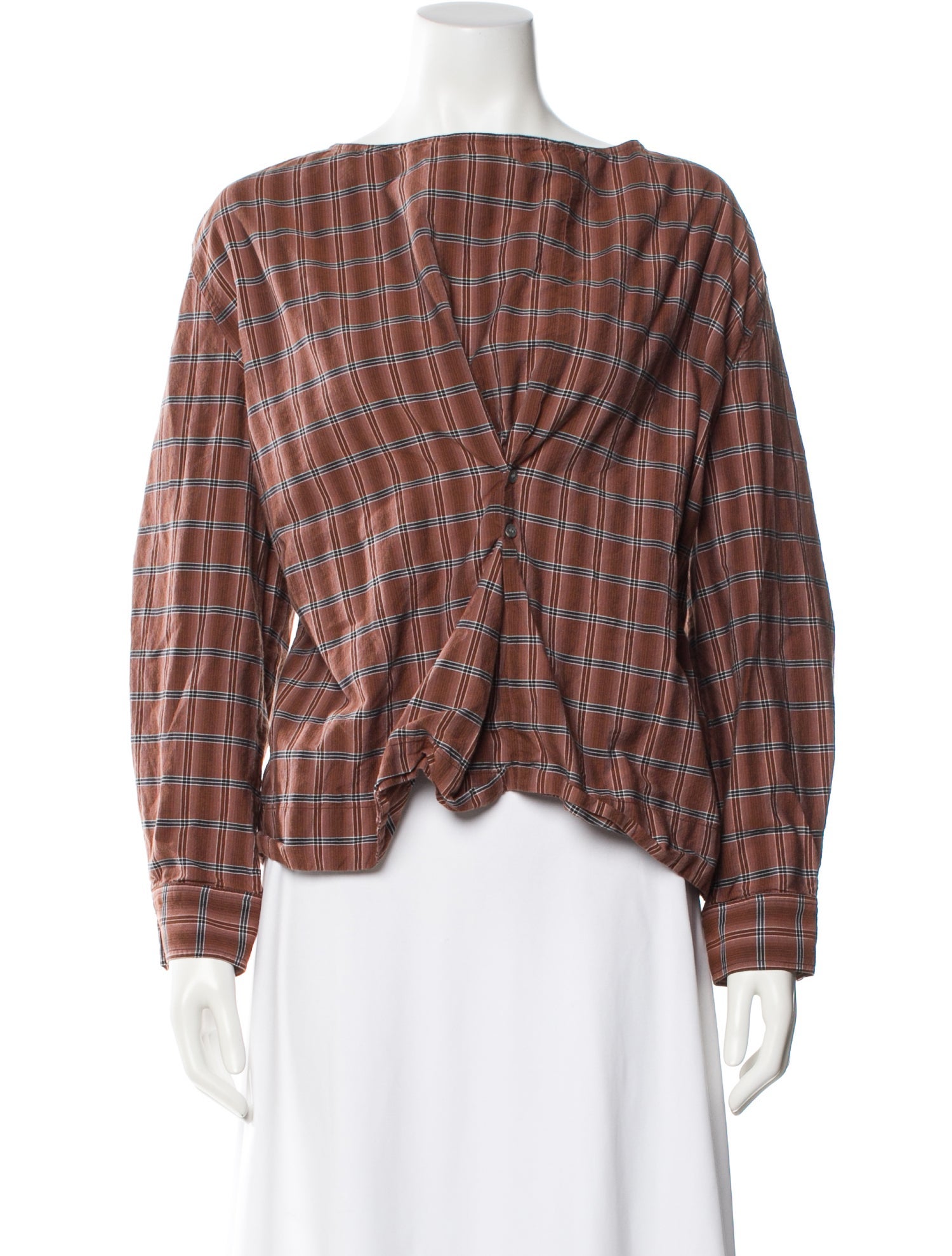 Soeur Plaid Print V-Neck Blouse