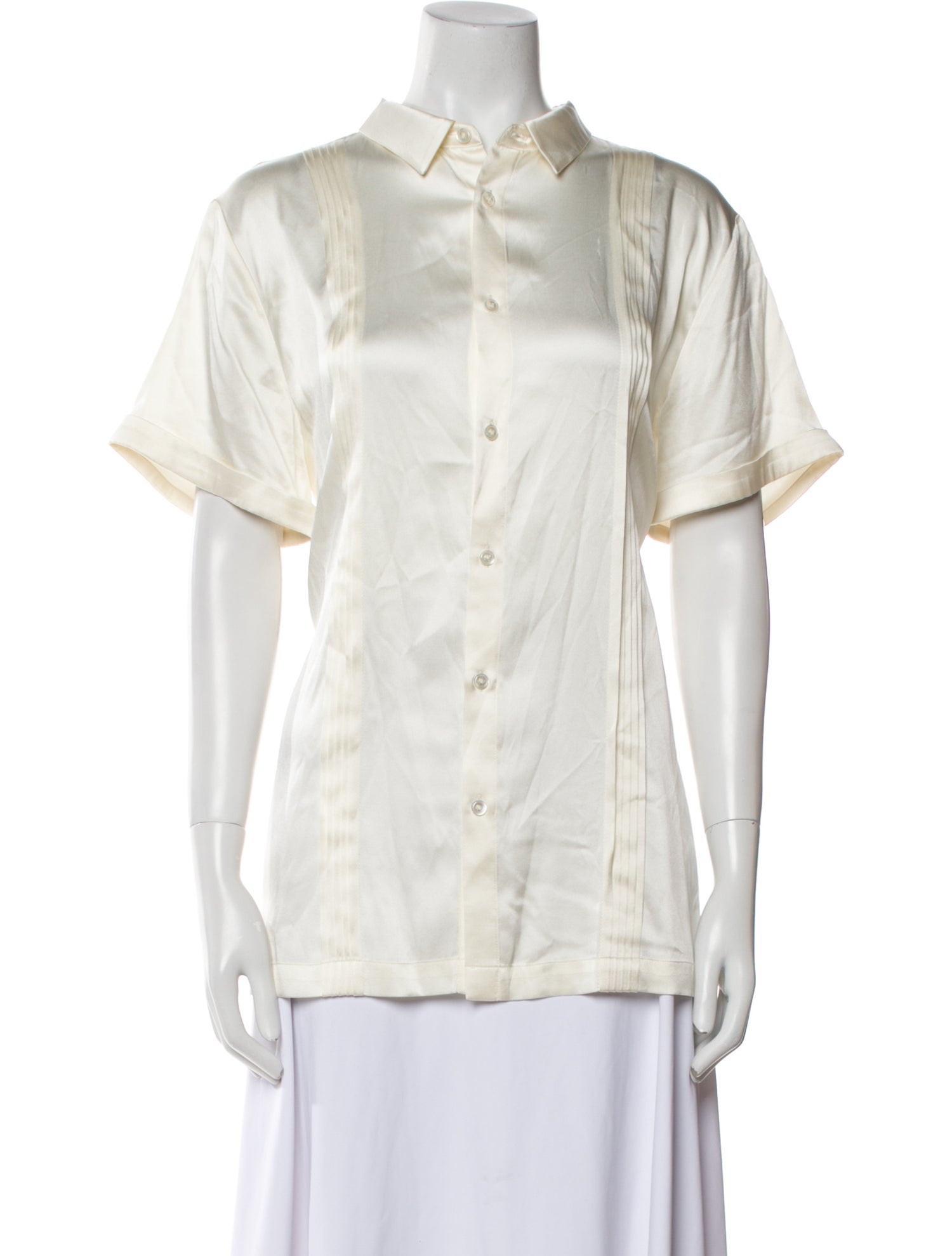 SER.O.YA Silk Short Sleeve Button-Up Top