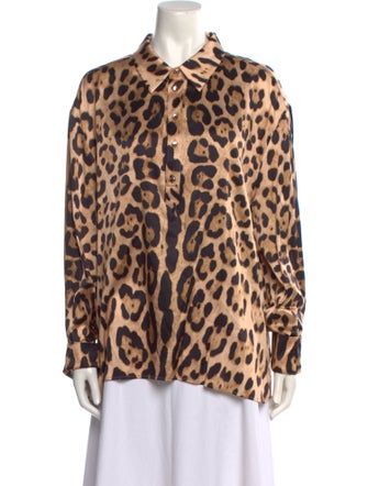 SER.O.YA Silk Animal Print Button-Up Top