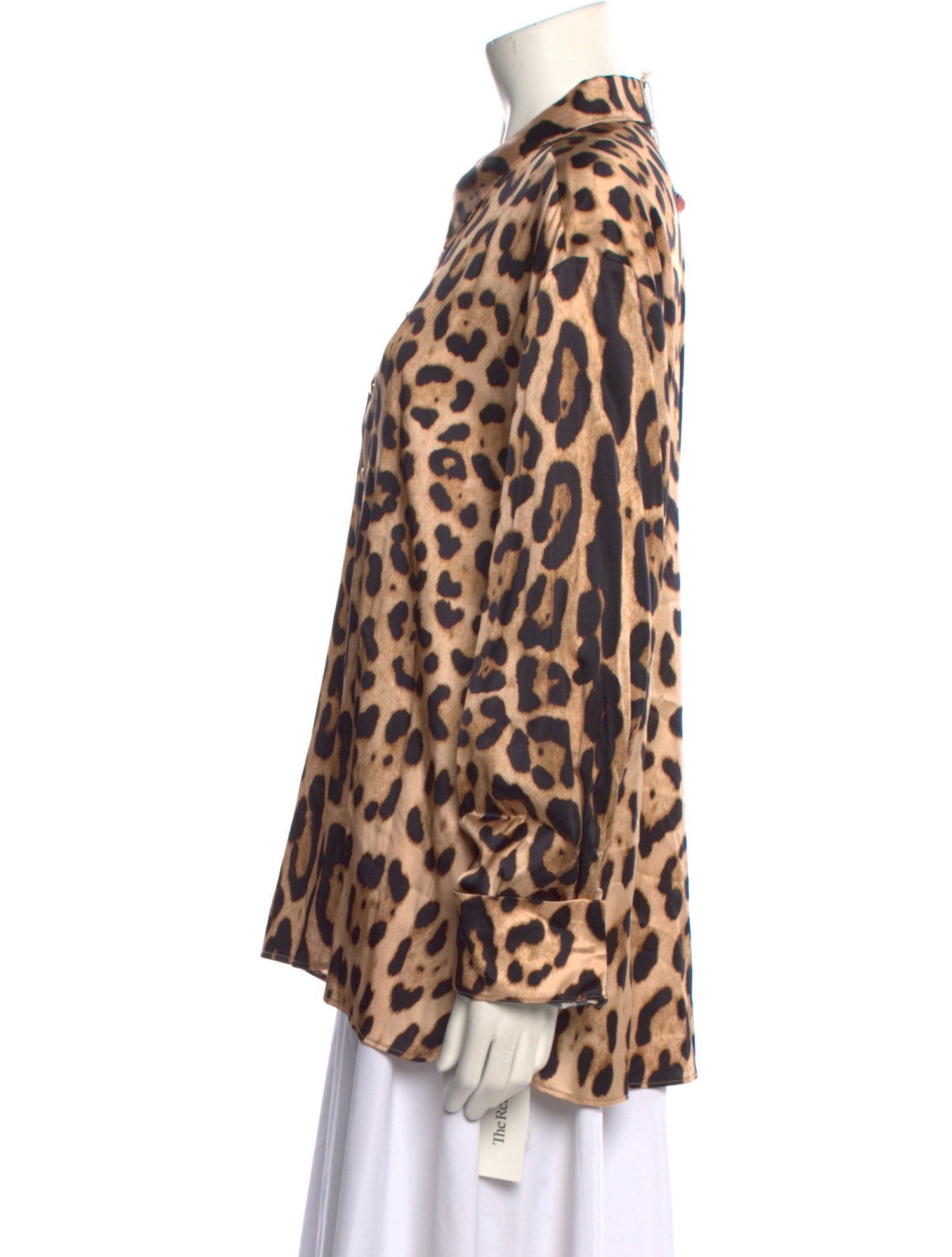 SER.O.YA Silk Animal Print Button-Up Top