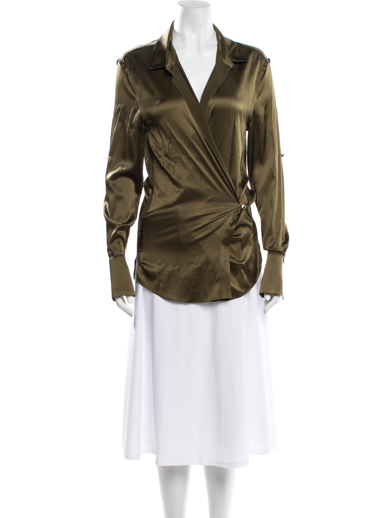 SER.O.YA Silk V-Neck Button-Up Top