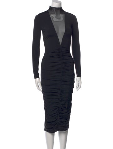 Pre-owned Ser.o.ya V-neck Midi Length Dress In Black
