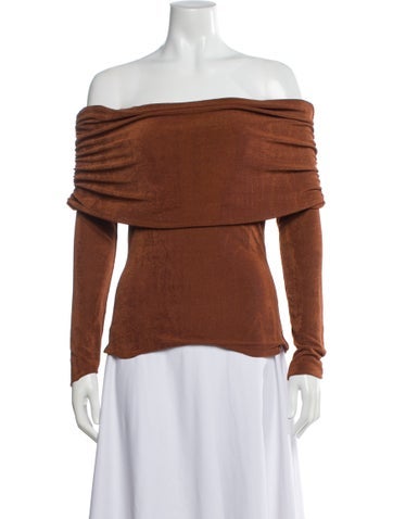 Pre-owned Ser.o.ya Off-the-shoulder Long Sleeve Top In Brown