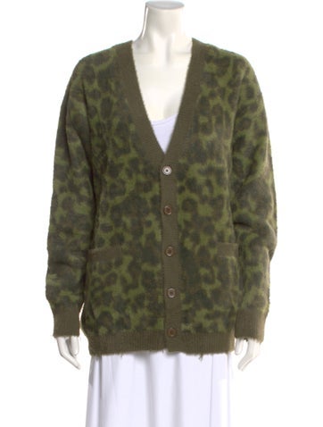 Pre-owned Ser.o.ya Animal Print V-neck Sweater In Green