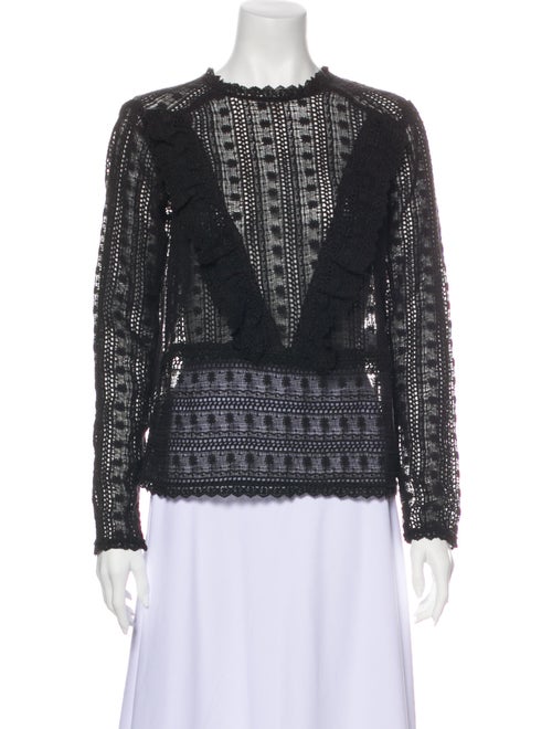 Sézane Lace Pattern Crew Neck Blouse Black