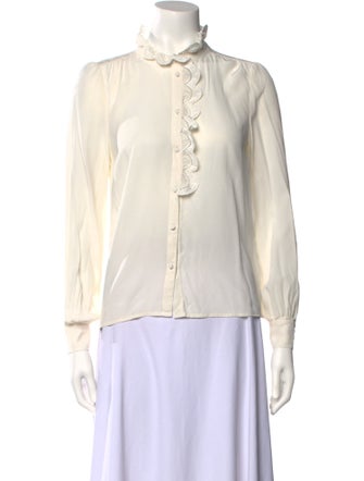 Sézane Mock Neck Long Sleeve Button-Up Top