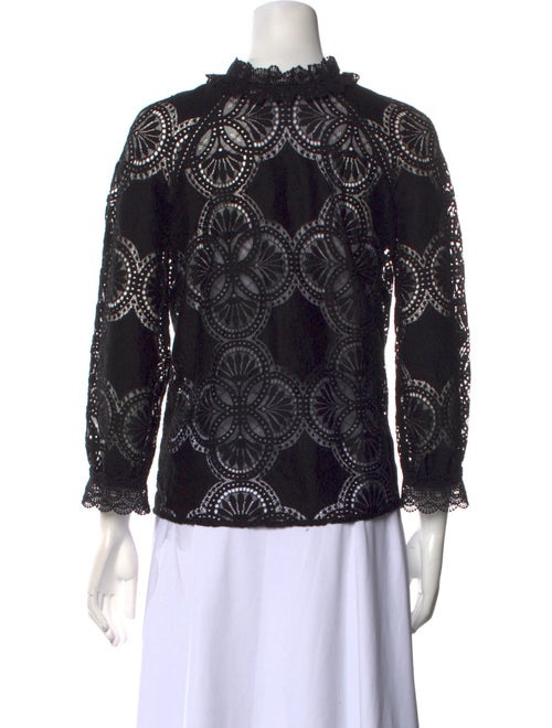 Sézane Lace Pattern Mock Neck Blouse