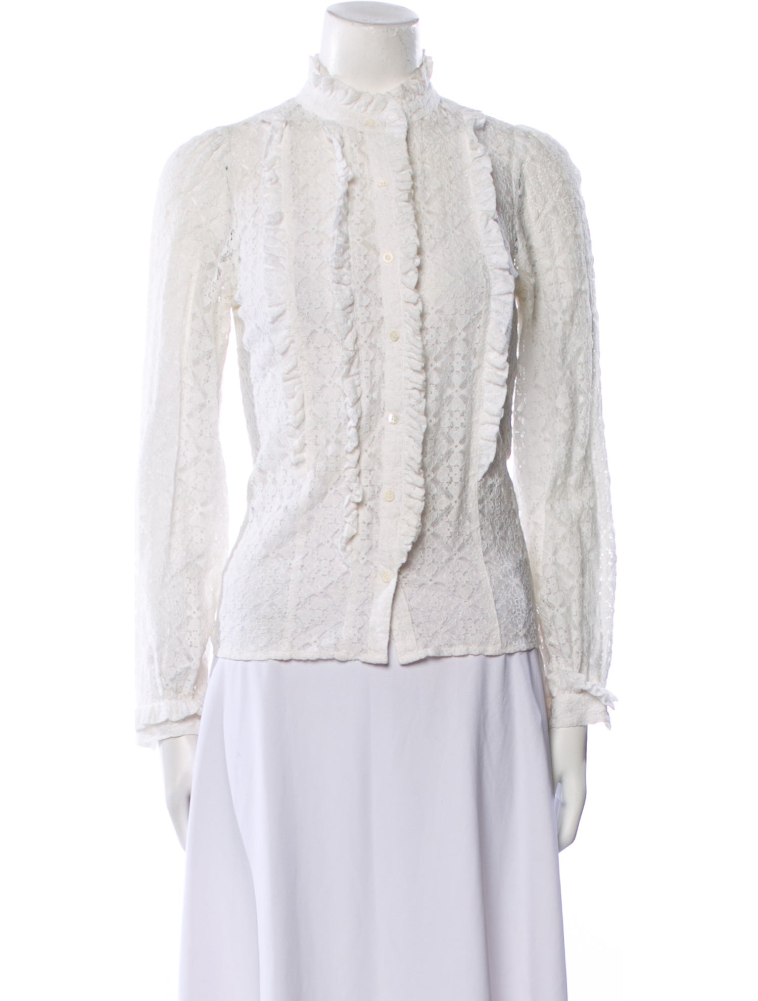 Sézane Lace Pattern Mock Neck Blouse