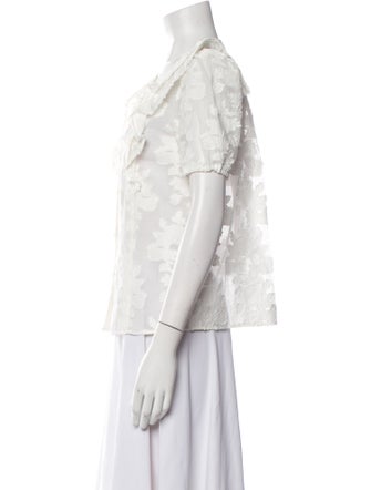 Sézane Crew Neck Short Sleeve Button-Up Top