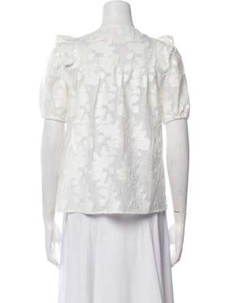 Sézane Crew Neck Short Sleeve Button-Up Top