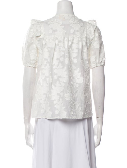 Sézane Crew Neck Short Sleeve Button-Up Top