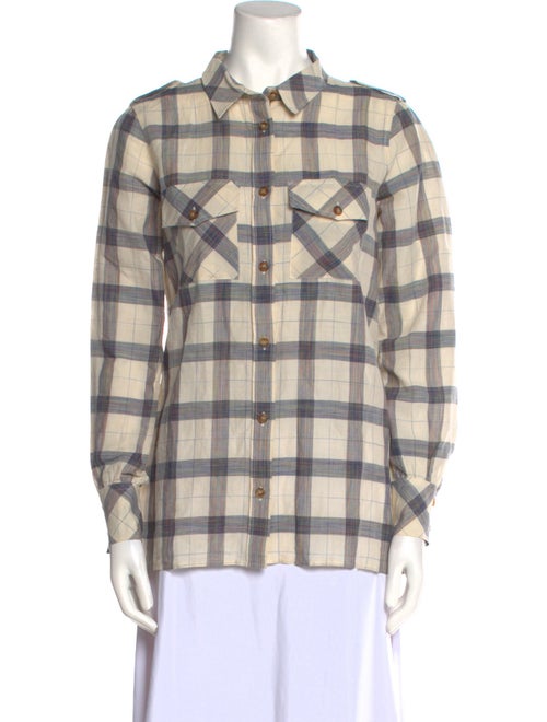 Sézane Plaid Print Long Sleeve Button-Up Top