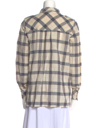 Sézane Plaid Print Long Sleeve Button-Up Top