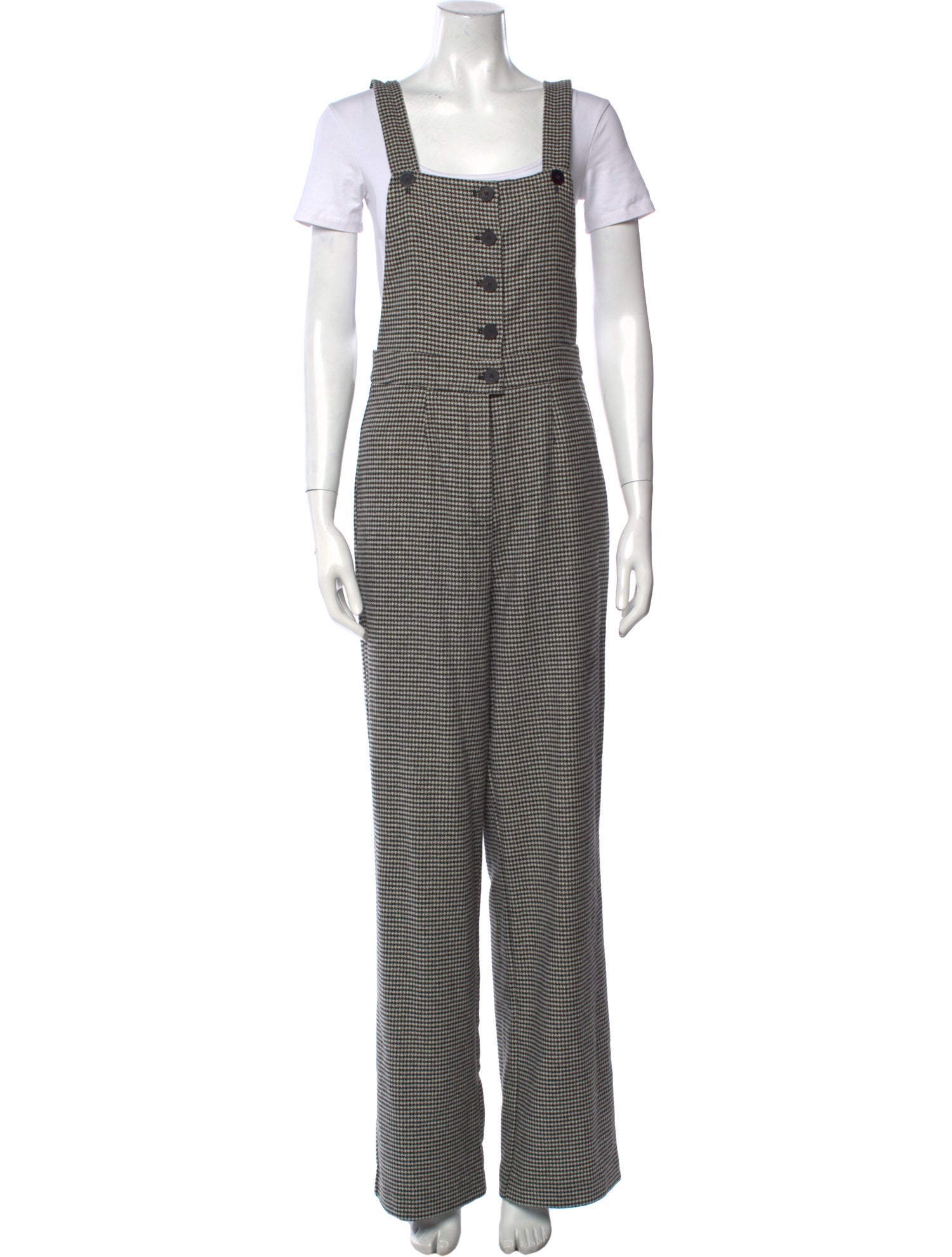 Sézane Wool Plaid Print Jumpsuit