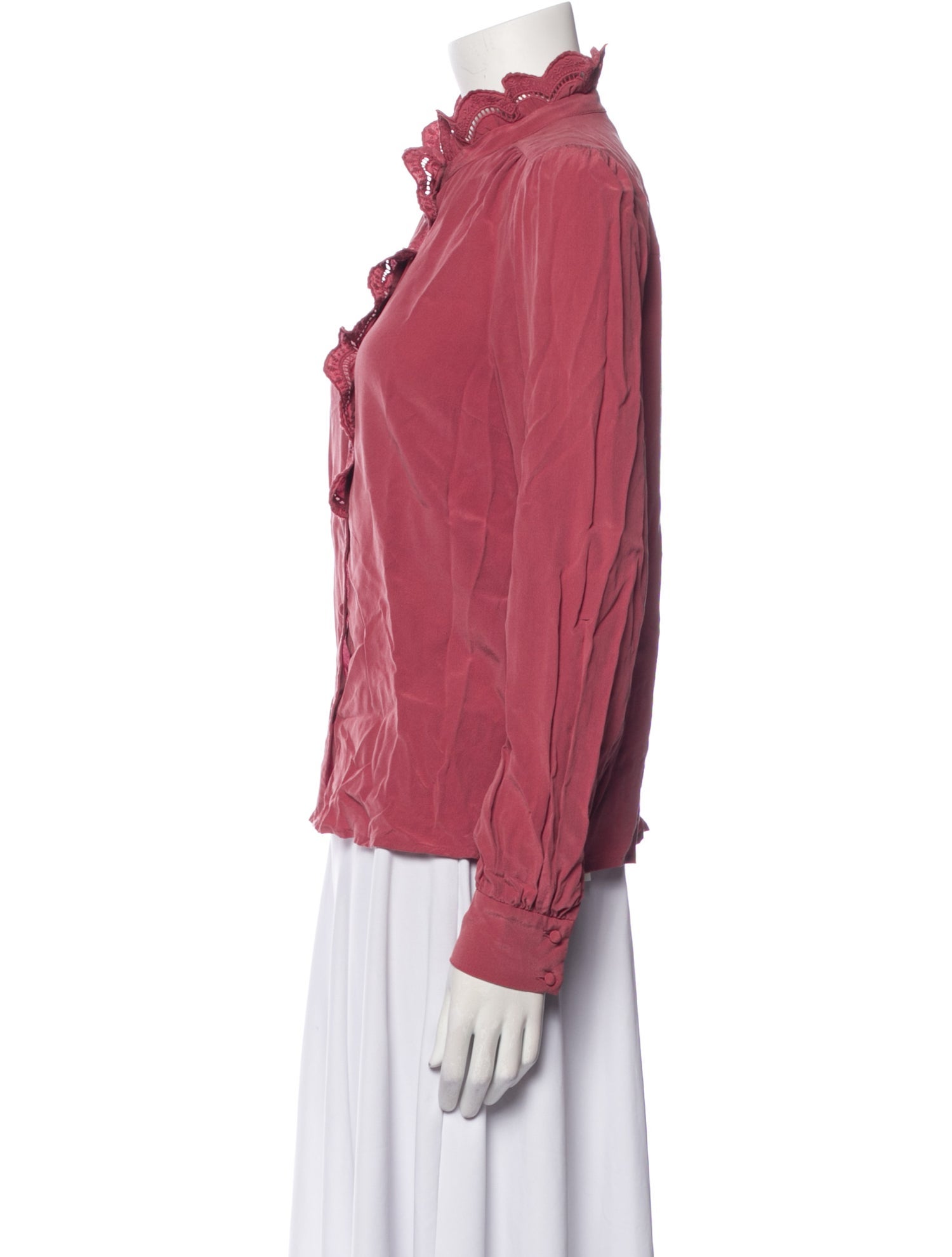 Sézane Silk Mock Neck Button-Up Top