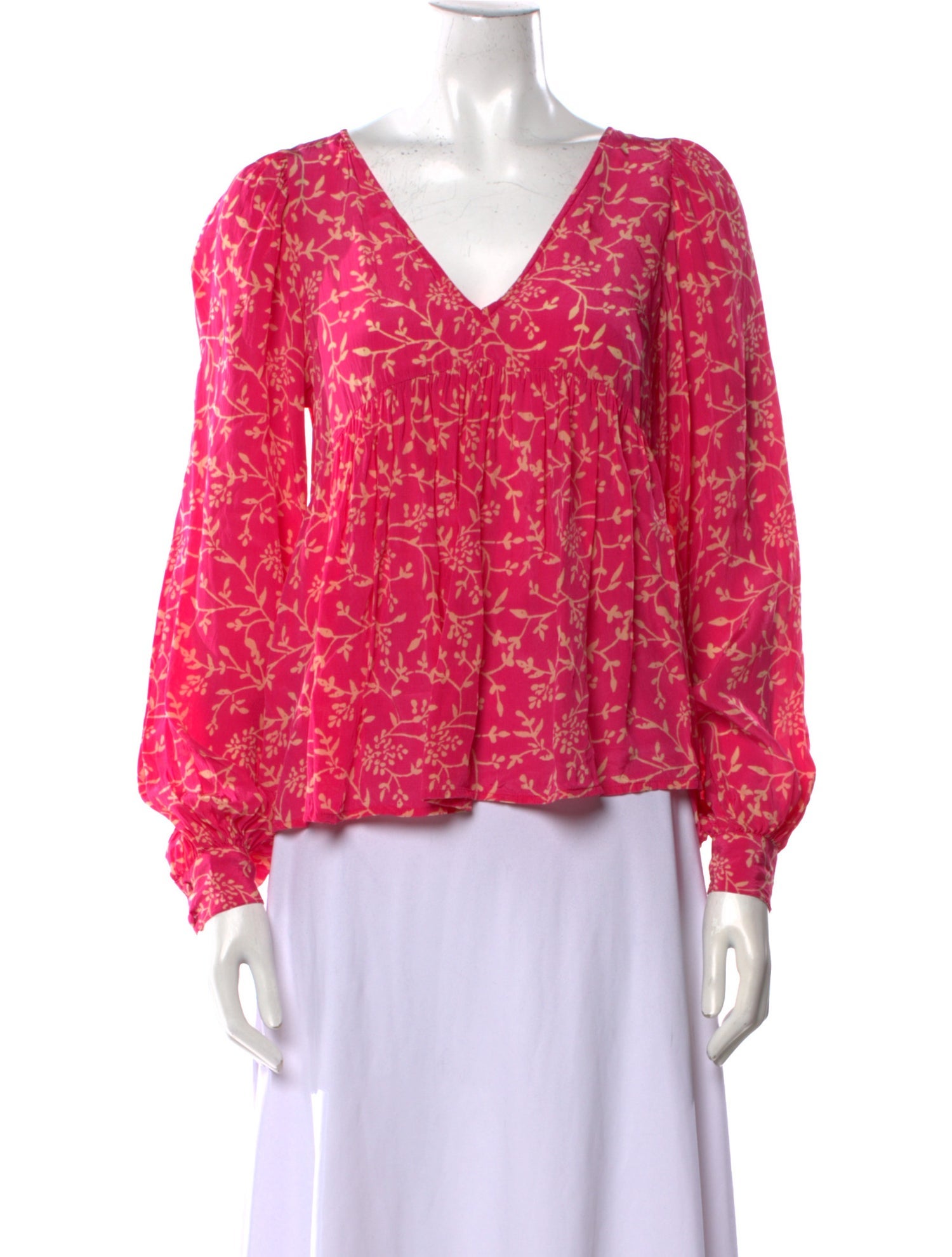 Sézane Floral Print V-Neck Blouse