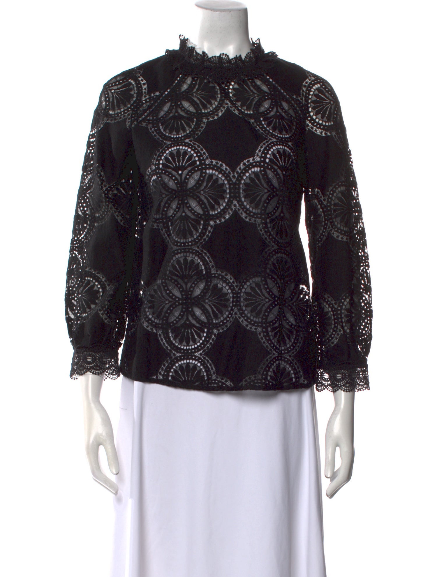 Sézane Lace Pattern Mock Neck Blouse