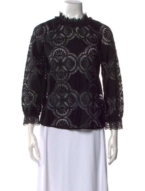 Sézane Lace Pattern Mock Neck Blouse