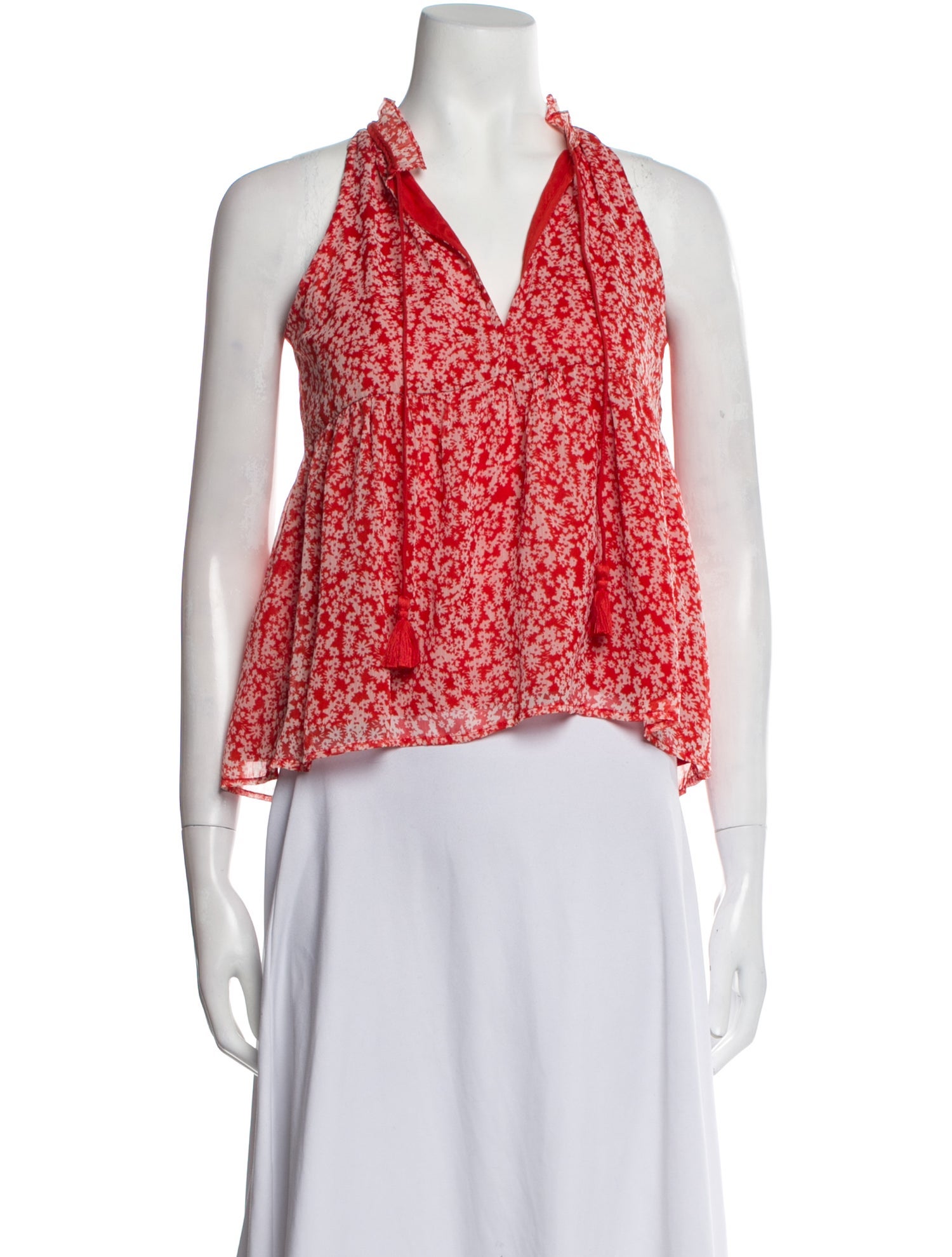 Sézane Floral Print V-Neck Crop Top