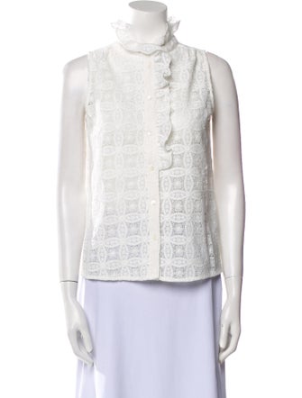 Sézane Lace Pattern Mock Neck Top