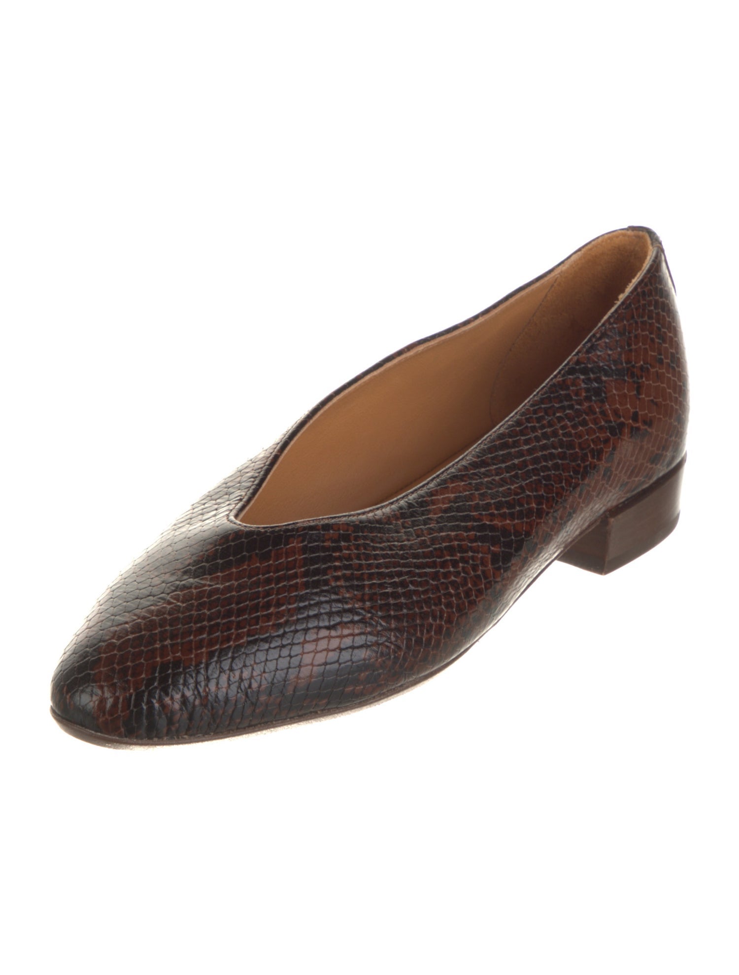 Sézane Embossed Leather Animal Print Ballet Flats