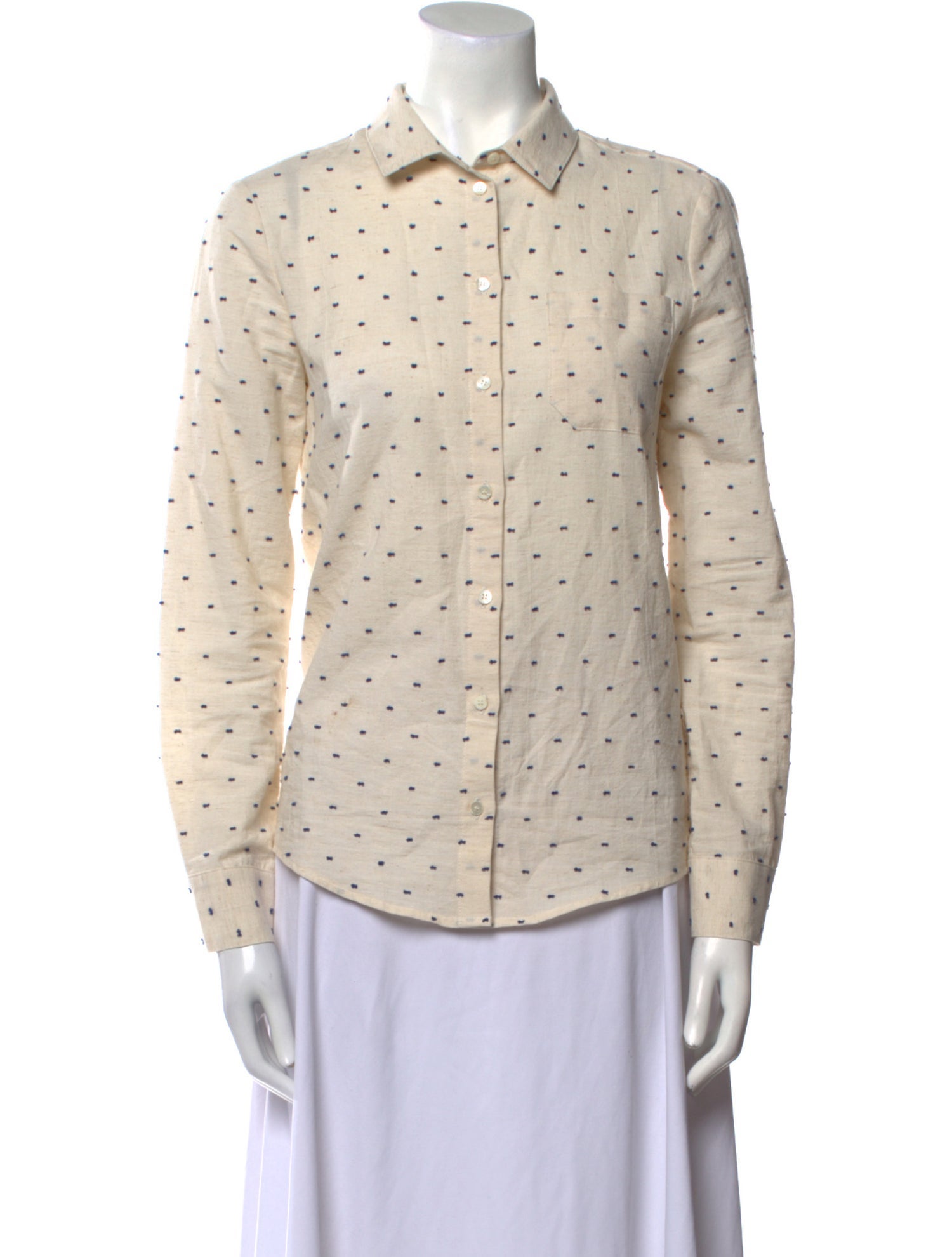 Sézane Printed Long Sleeve Button-Up Top