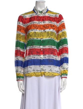 Sézane Printed Long Sleeve Button-Up Top