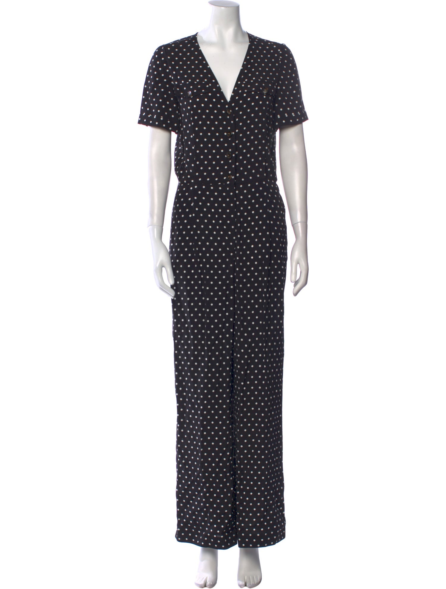Sézane Polka Dot Print V-Neck Jumpsuit