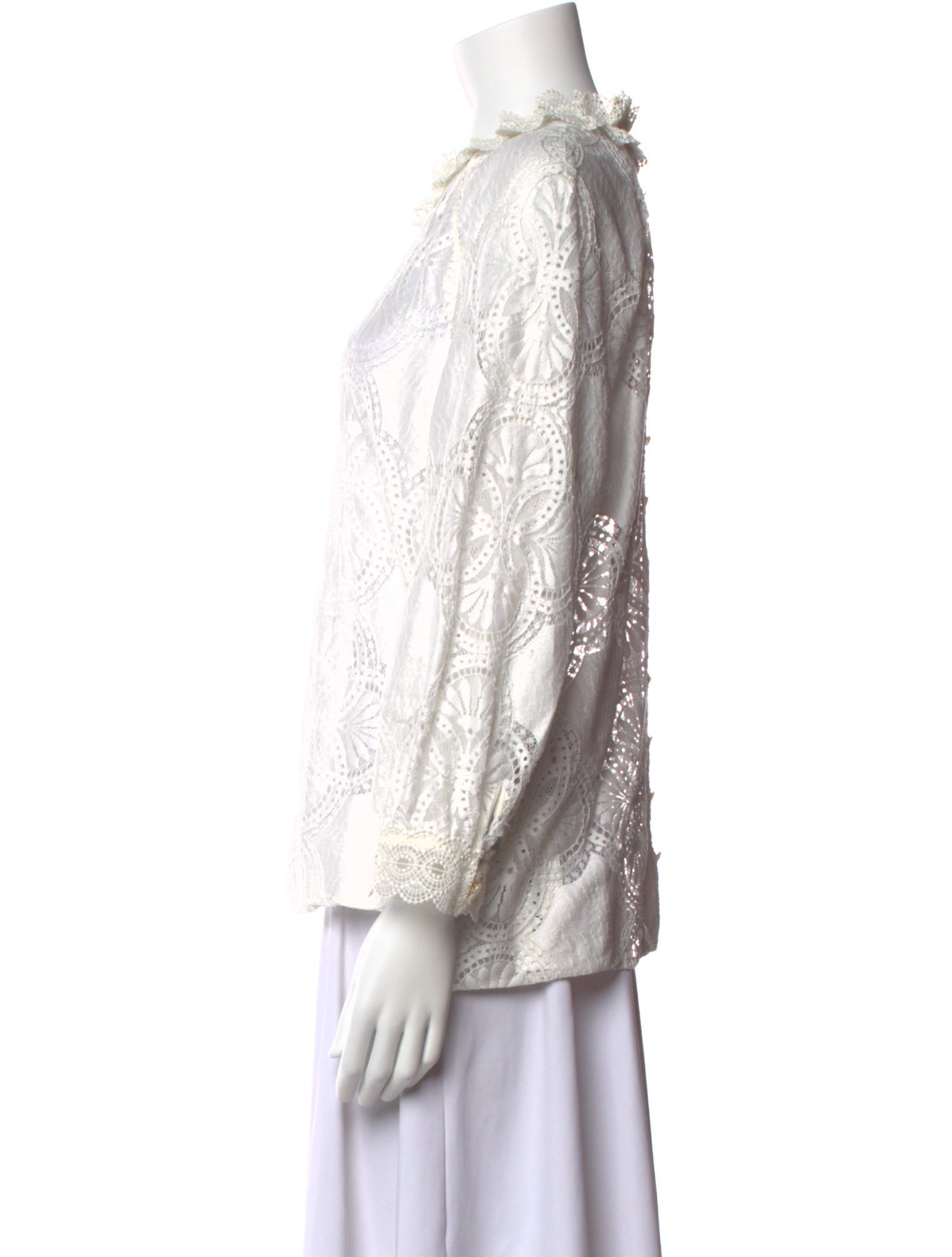 Sézane Lace Pattern Mock Neck Blouse