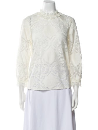 Sézane Lace Pattern Mock Neck Blouse