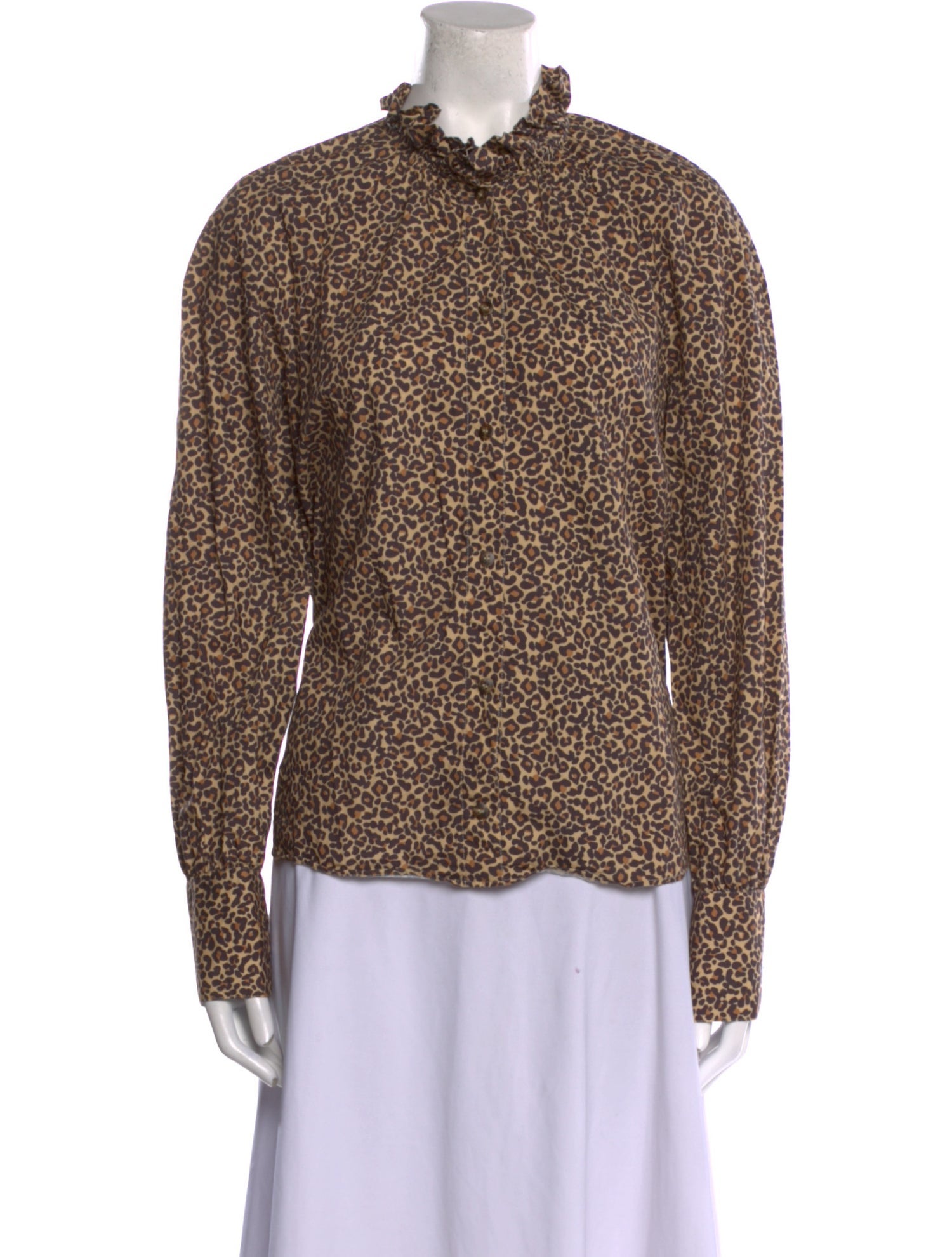 Sézane Animal Print Mock Neck Blouse