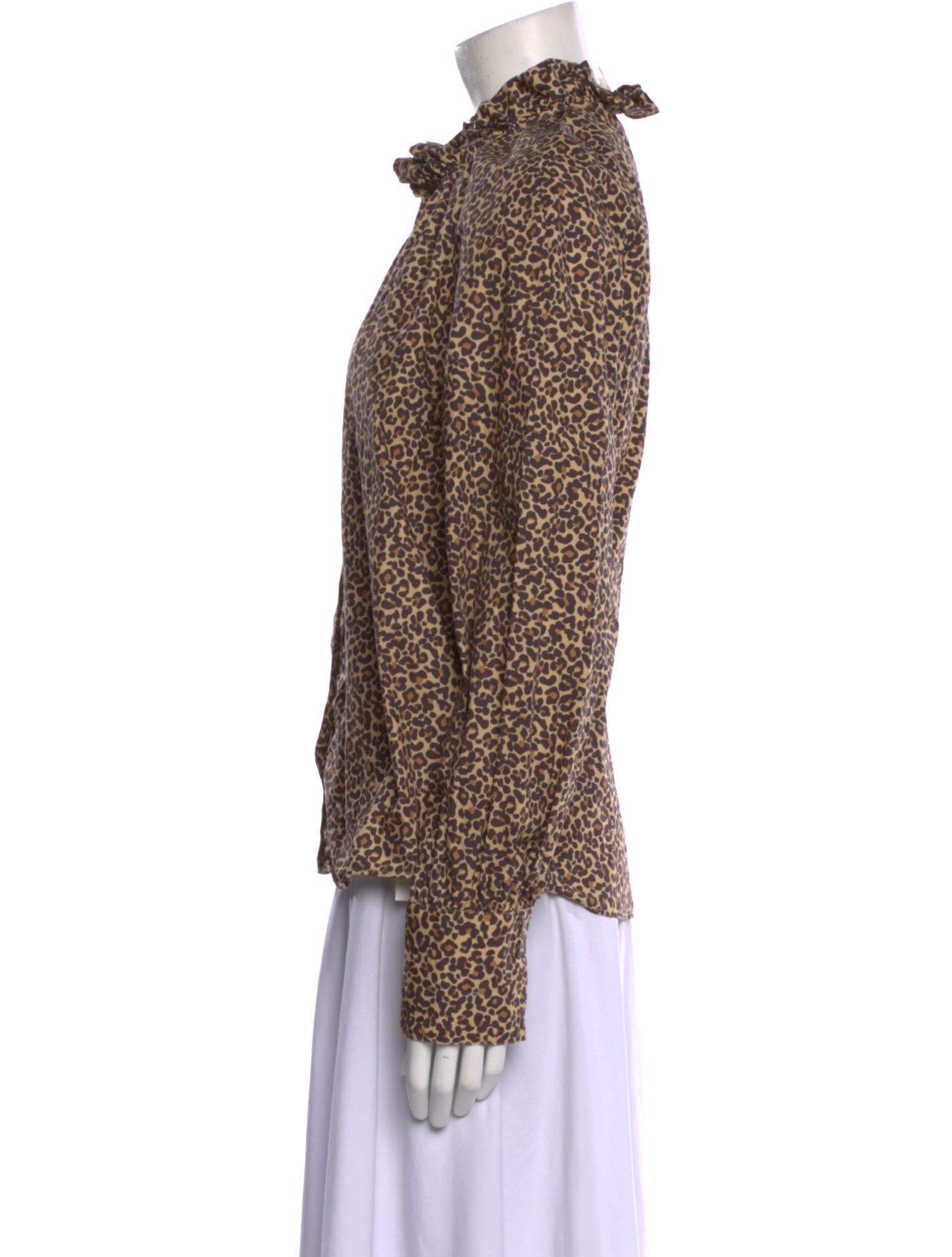 Sézane Animal Print Mock Neck Blouse