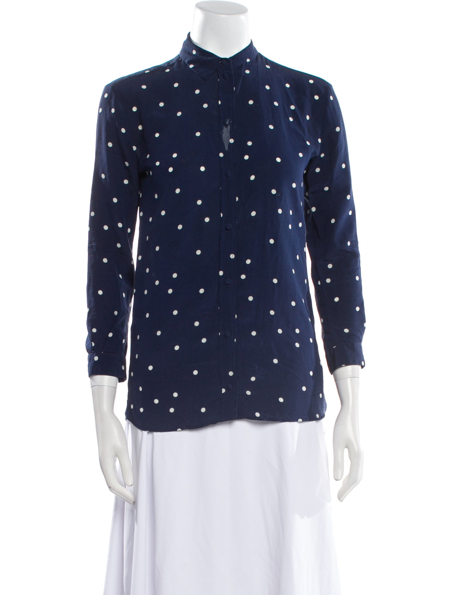 Sézane Polka Dot Print Three-Quarter Sleeve Button-Up Top