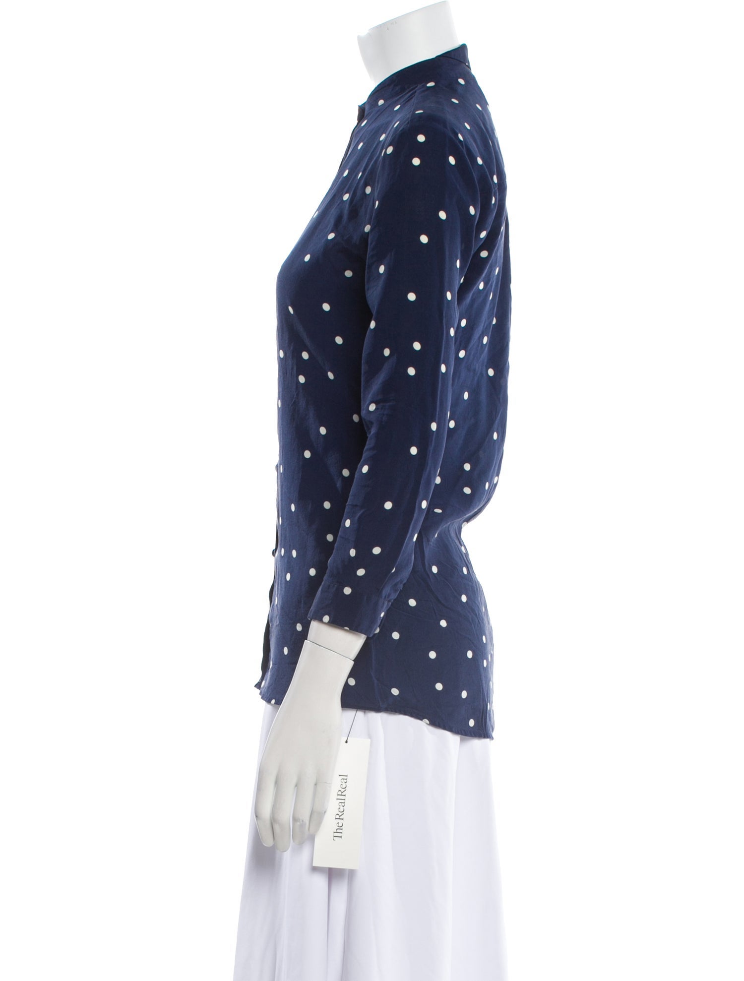 Sézane Polka Dot Print Three-Quarter Sleeve Button-Up Top