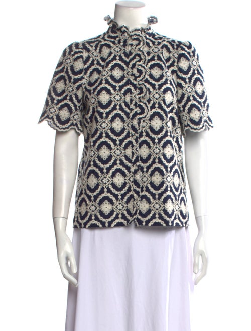Sézane Patterned Mock Neck Blouse