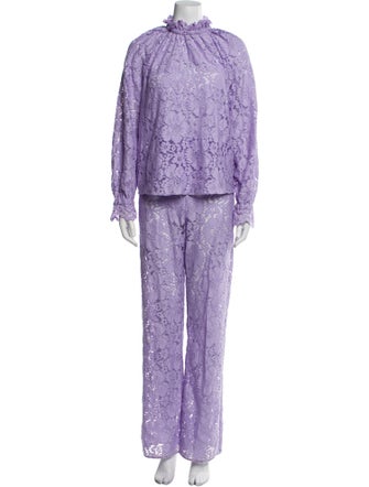 Sézane Lace Pattern Ruffle Embellishment Pant Set