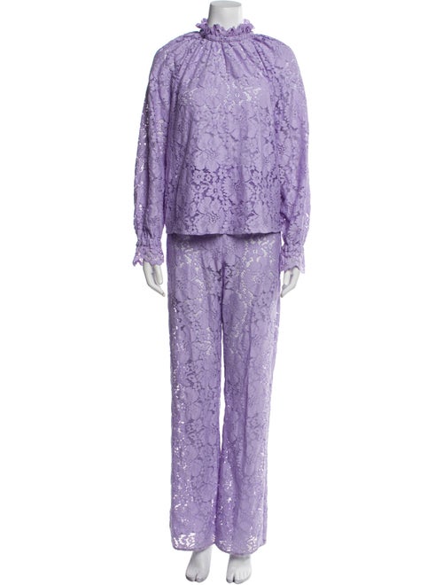 Sézane Lace Pattern Ruffle Embellishment Pant Set