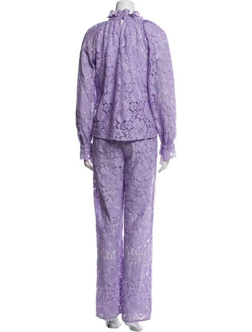 Sézane Lace Pattern Ruffle Embellishment Pant Set