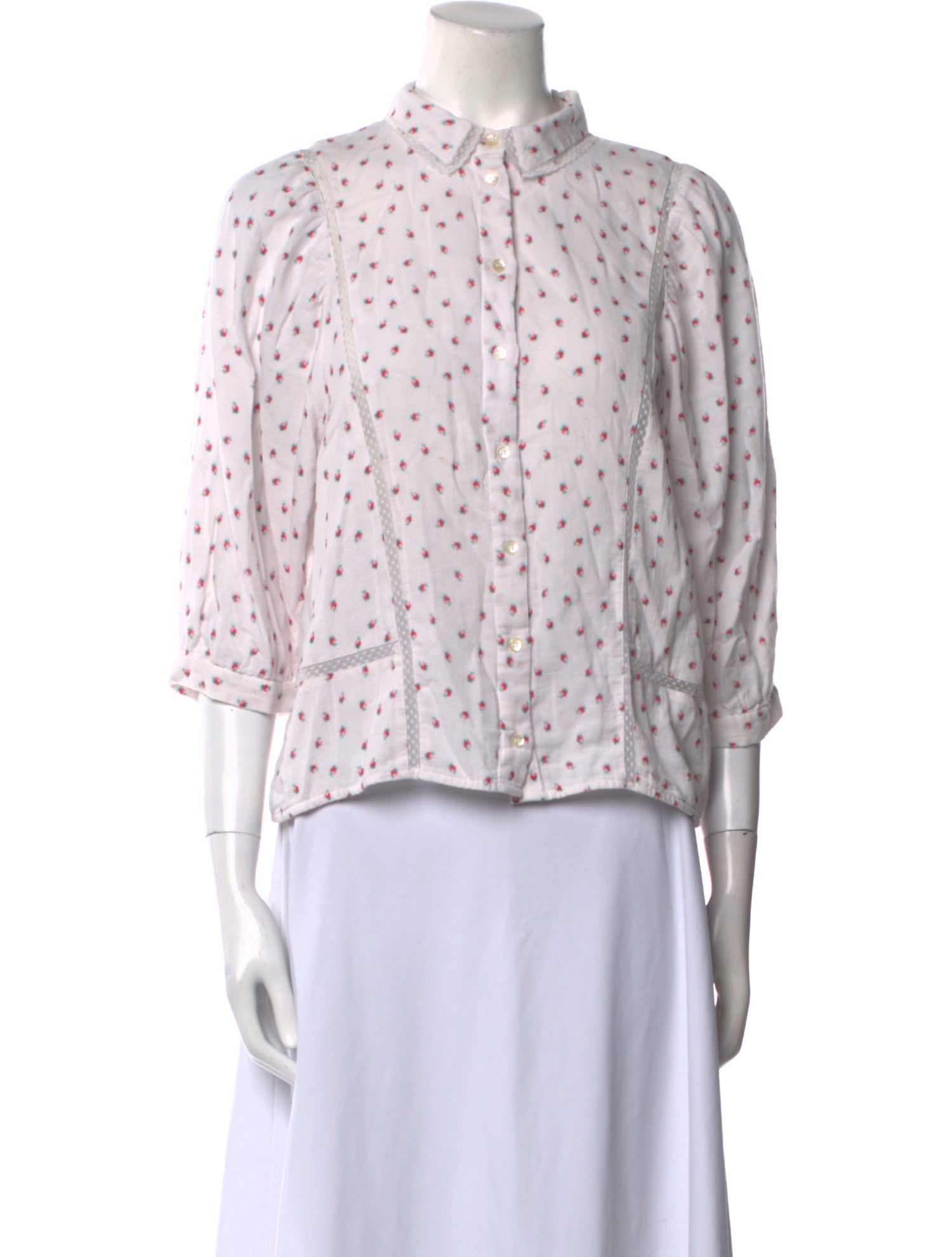 Sézane Silk Printed Button-Up Top