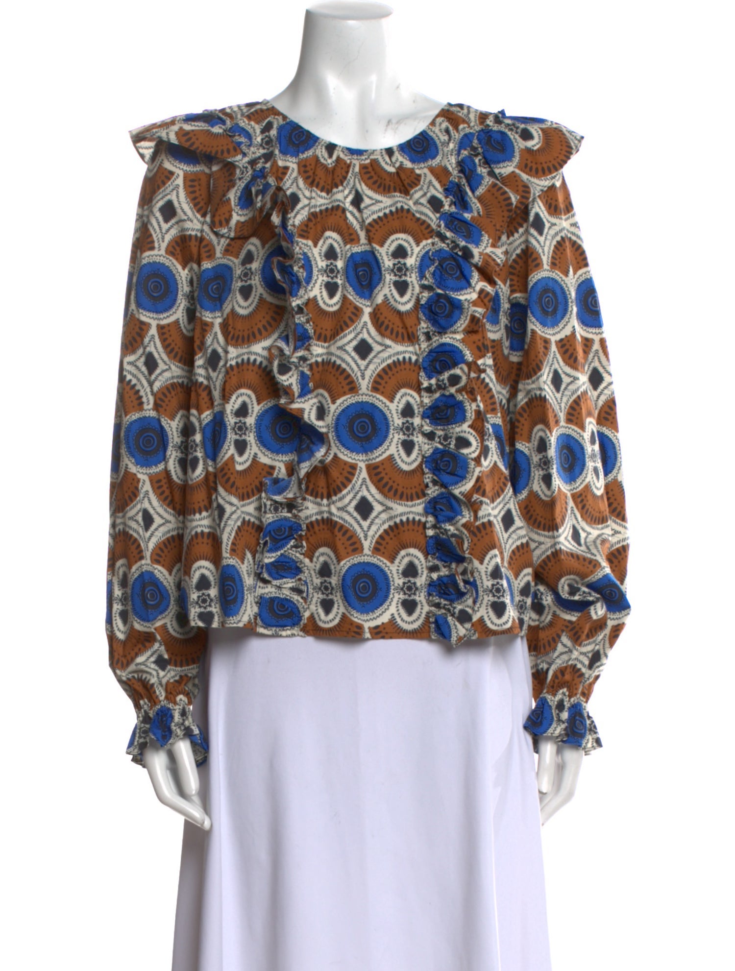 Sézane Printed Crew Neck Blouse